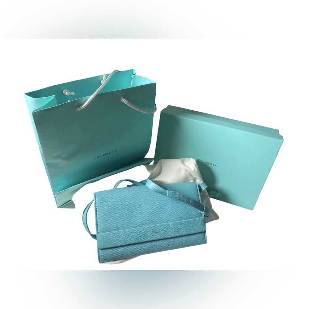 Tiffany & Co. Two-Way Clutch Leather Crossbody Bag Tiffany Blue Authenticated